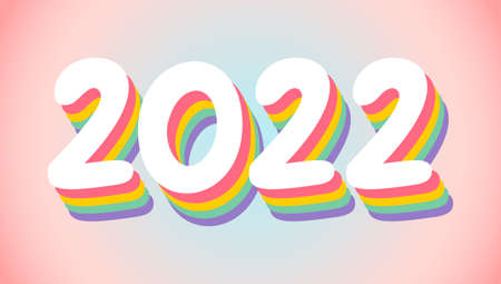 Vector poster with 2022 on pink background for Christmas and New year in retro style. New year postcard 2022.のイラスト素材