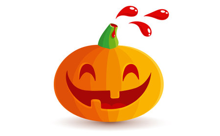 Vector icon of pumpkin with blood drop in kawaii style for Halloween. Cute pumkin in manga style.のイラスト素材