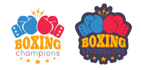 Vector set vintage logos for a boxing with two gloves. Vintage logo for boxing with glove.のイラスト素材