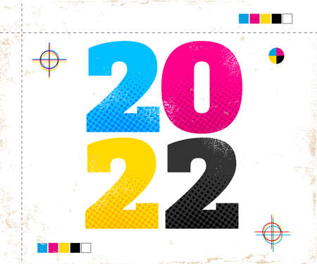 Vector vintage poster with 2022 in CMYK style. Retro poster for new year 2022のイラスト素材