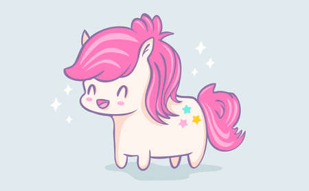 Vector illustration of a cute pony in kawaii style. Cute pony with stars in chibi style.のイラスト素材
