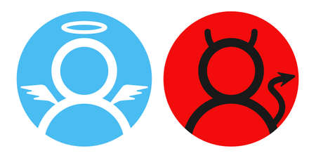 Vector set icons angel and devil in flat style. Angel and devil in simple style.のイラスト素材
