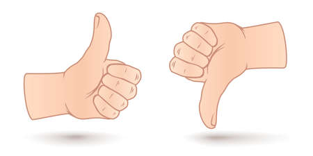 Vector set icons of like and dislike. Vector illustration of hands. Positive and negative.のイラスト素材