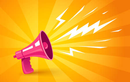 Vector vintage poster with retro pink megaphone on yellow background for black friday. Retro megaphone yellow abstract background for sale.のイラスト素材