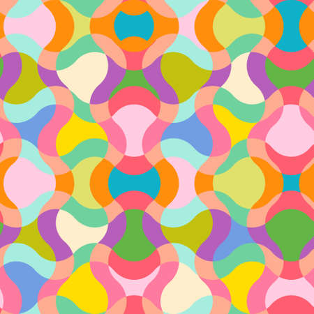 Vector vintage seamless abstract psychedelic pattern. Vector pattern for holidays in retro style. Retro abstract psychedelic texture.のイラスト素材