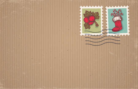 Vector illustration of a old craft paper with post stamp in vintage style. Retro post stamp on old cardboard texture.のイラスト素材