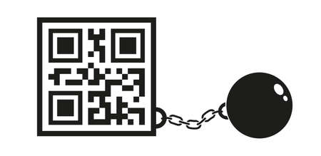 Vector icon of QR code with metal shackles. Vector illustration of digital prison with shackles.のイラスト素材