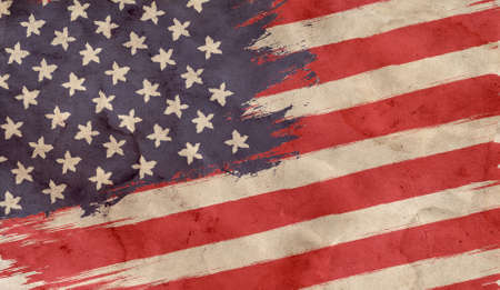 Vintage American flag on old paper background. Flag of USA in vintage style.の写真素材