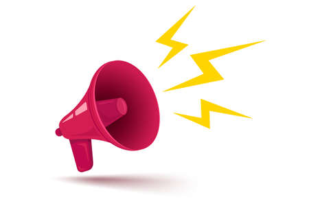 Vector icon of vintage megaphone for fake, breaking news or sale. Vector retro red megaphone with lightning.のイラスト素材