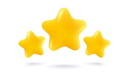 Vector icons of three yellow stars glossy colors. Achievements for games or customer rating feedback of website. Vector illustration of stars in realistic 3d style.のイラスト素材