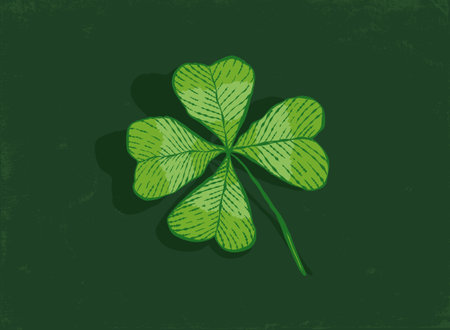 Vector vintage poster of clover with four leaf for Patrick's day. Vintage green lucky clover in hand...