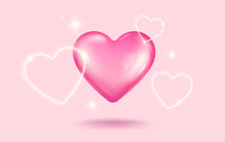 Vector icon of pink heart for Valentine's Day in realistic 3d style. Vector realistic banner with heart on pink background.のイラスト素材
