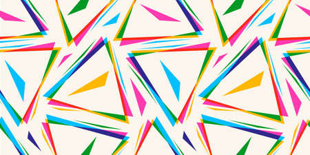 Vector vintage seamless pattern of colorful pyramid with eye in 90's style. Vector pattern of rainbow pyramid in CMYK style.のイラスト素材