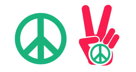 Vector set icons of hand and peace symbols. Hand and two fingers are like peace symbol. peace. no war.のイラスト素材