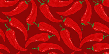 Vector seamless pattern of chilli pattern. Vector pattern with hot chili pattern.のイラスト素材
