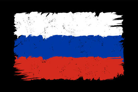 Vector vintage Russian flag on black background. Vector icon of flag of Russia in grunge style.のイラスト素材