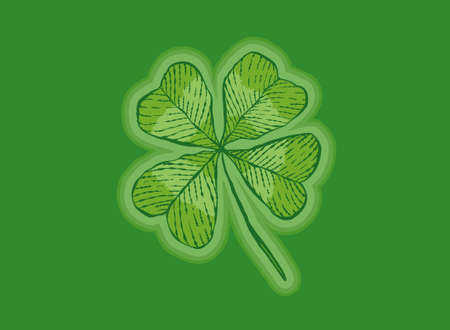 Vector vintage poster of clover with four leaf for Patrick's day. Vintage green lucky clover in hand drawing style.のイラスト素材