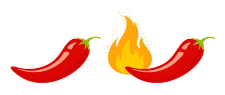 Mild and hot chilli pepper. Vector emblems jalapeno or chilli peppers. Chili pepper for Thai or...