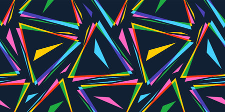 Vector vintage seamless pattern of colorful pyramid with eye in 90's style. Vector pattern of rainbow pyramid in CMYK style.のイラスト素材