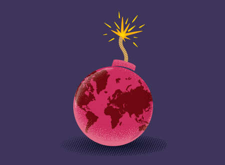 Vector vintage poster of a bomb with World map. earth like bomb. world crisis. peace.のイラスト素材