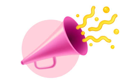 Vector vintage pink megaphone realistic 3d style. Vector illustration of retro loudspeaker on isolated background.のイラスト素材