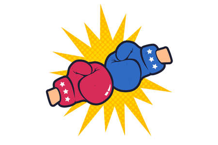 Vector vintage emblem for a boxing with red and blue gloves. Vector retro poster for boxing with gloves.のイラスト素材