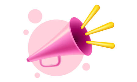 Vector vintage pink megaphone realistic 3d style. Vector illustration of retro loudspeaker on isolated background.のイラスト素材