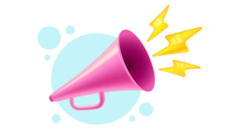 Vector vintage pink megaphone realistic 3d style. Vector illustration of retro loudspeaker on isolated background.のイラスト素材