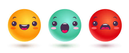 Vector set of emoji in different moods. Vector set icons of emoji in kawaii style.のイラスト素材