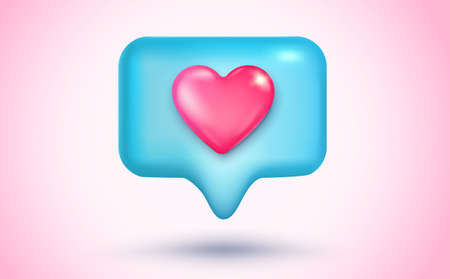 Vector social media heart icon. Vector like icon in 3d style with heart. Realistic pink heart for...