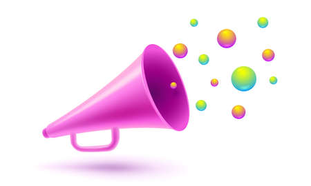 Vector vintage pink megaphone in realistic 3d style. Vector illustration of retro loudspeaker on isolated background.のイラスト素材