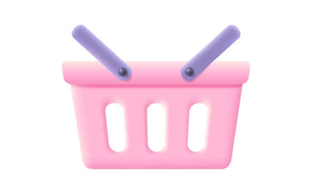 Vector pink shopping basket in realistic 3d style. Vector illustration of pink shopping basket on isolated background.のイラスト素材