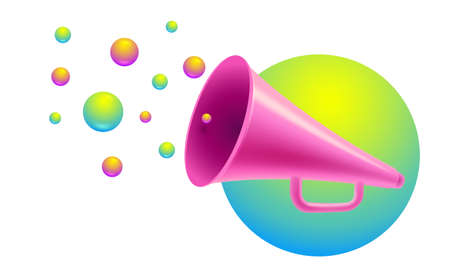 Vector vintage pink megaphone in realistic 3d style. Vector illustration of retro loudspeaker on isolated background.のイラスト素材