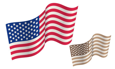 Vector set icon of flag of USA for American Veterans day in retro style. Vector illustration of a american flag in vintage style.のイラスト素材