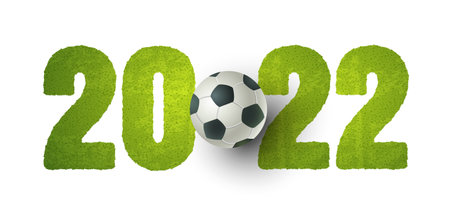 Vector soccer ball on green field. soccer ball on green grass. Football euro 2022. Football logo 2022.のイラスト素材