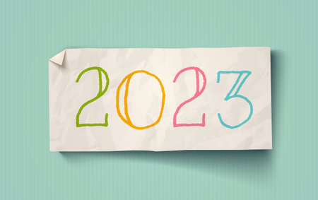 Vector vintage white paper on vintage cardboard background with text 2023. Vintage paper banner for Christmas or New year 2023のイラスト素材