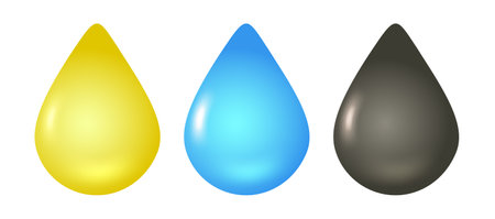 Vector illustration of different drops in 3D style. Vector set icons of drops of water and oil in realistic style.のイラスト素材