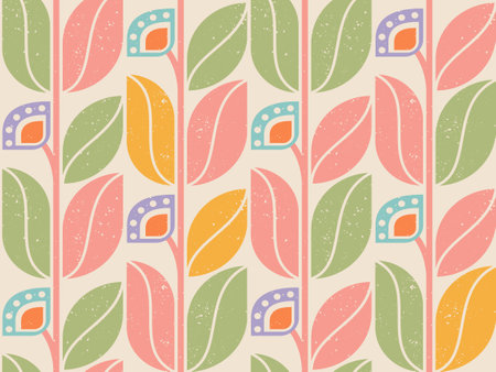 Vector vintage seamless pattern with abstract geometric plants. Geometric pattern with retro abstract flowers in groovy style.のイラスト素材