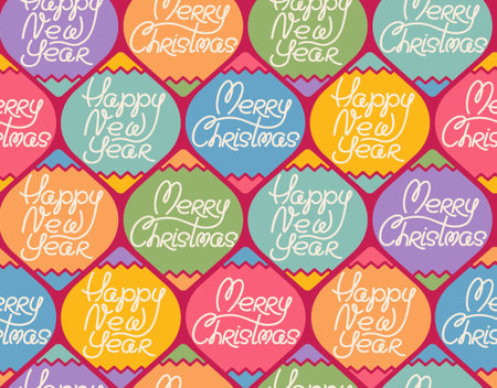 Vector vintage seamless pattern for Christmas and New year. Retro funny vector pattern for holidays. holiday texture with letteringのイラスト素材
