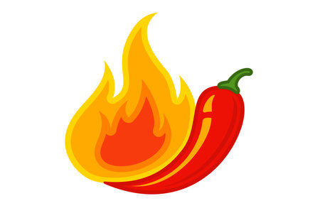 Vector emblem of red chilli pepper with fire. Vector emblem jalapeno or chilli pepper in flame. chili pepper.のイラスト素材