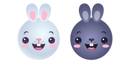 Vector emblem for new year of 2023 with head of a cute rabbit. Vector icons of kawaii rabbit for 2023 year. Bunny emoji for Chinese new year.のイラスト素材