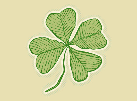 Vector vintage poster of clover for Patrick's day. Vintage green lucky clover with four leaf in hand drawing style.のイラスト素材