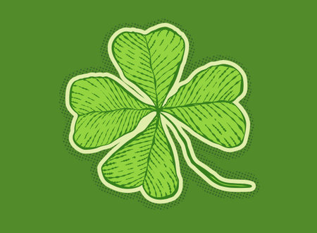 Vector vintage poster of clover for Patrick's day. Vintage green lucky clover with four leaf in hand drawing style.のイラスト素材