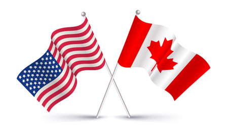 Vector American flag and Canadian flag. Vintage flag of USA and flag of Canada.のイラスト素材