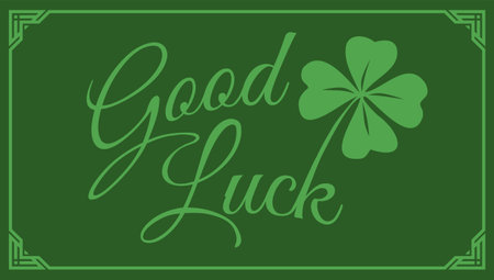 Vector vintage poster with clover for Patrick's day. Vector green lucky clover and text of Good luck.のイラスト素材