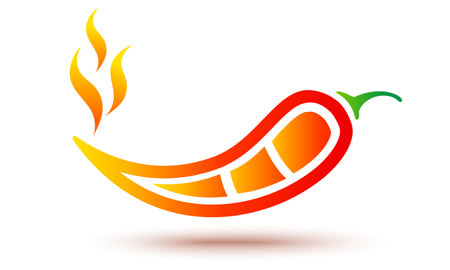 Vector illustration of chilli pepper with flame. Vector icon of red chili pepper in fire.のイラスト素材