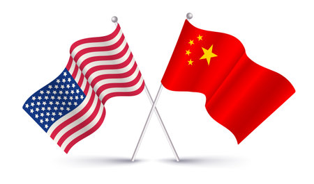 Vector American flag and Chinese flag. Vintage flag of USA and flag of China.のイラスト素材