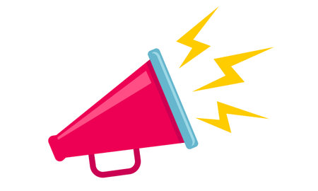 Vector icon of vintage megaphone for fake, breaking news or sale. Vector retro red megaphone with lightning on white background.のイラスト素材