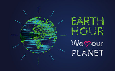 Vector vintage poster for a Earth hour. March Earth hour day. We love our planet.のイラスト素材