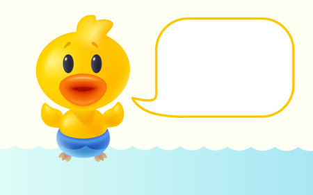 Vector illustration of cute duck in realistic style. Vector icon of kawaii duck with bubble.のイラスト素材